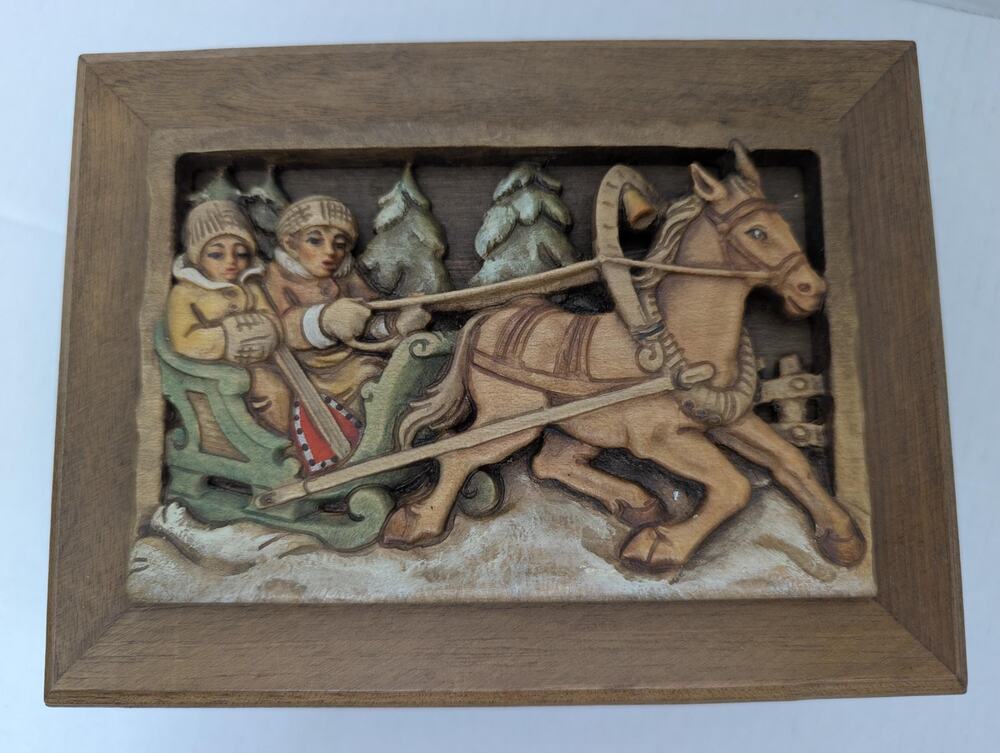 ANRI Italy Carved Sleigh Reuge Music Box Lara's Theme Wood Jewelry